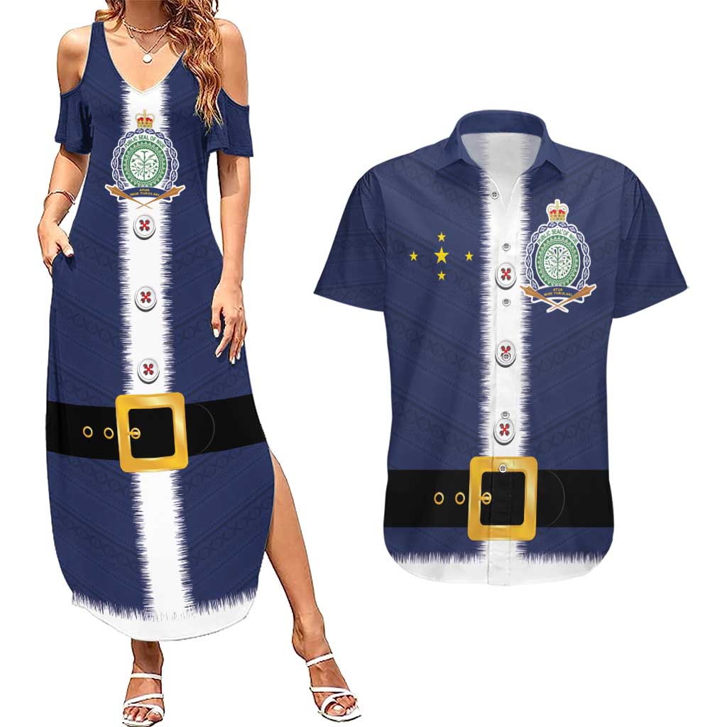 Niue Merry Christmas Couples Matching Summer Maxi Dress and Hawaiian Shirt Santa Suit Style With Hiapo Pattern