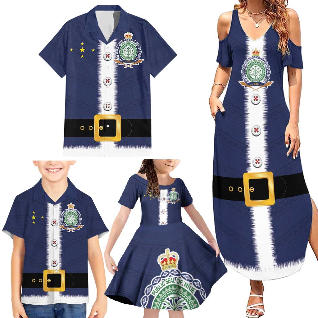 Niue Merry Christmas Family Matching Summer Maxi Dress and Hawaiian Shirt Santa Suit Style With Hiapo Pattern