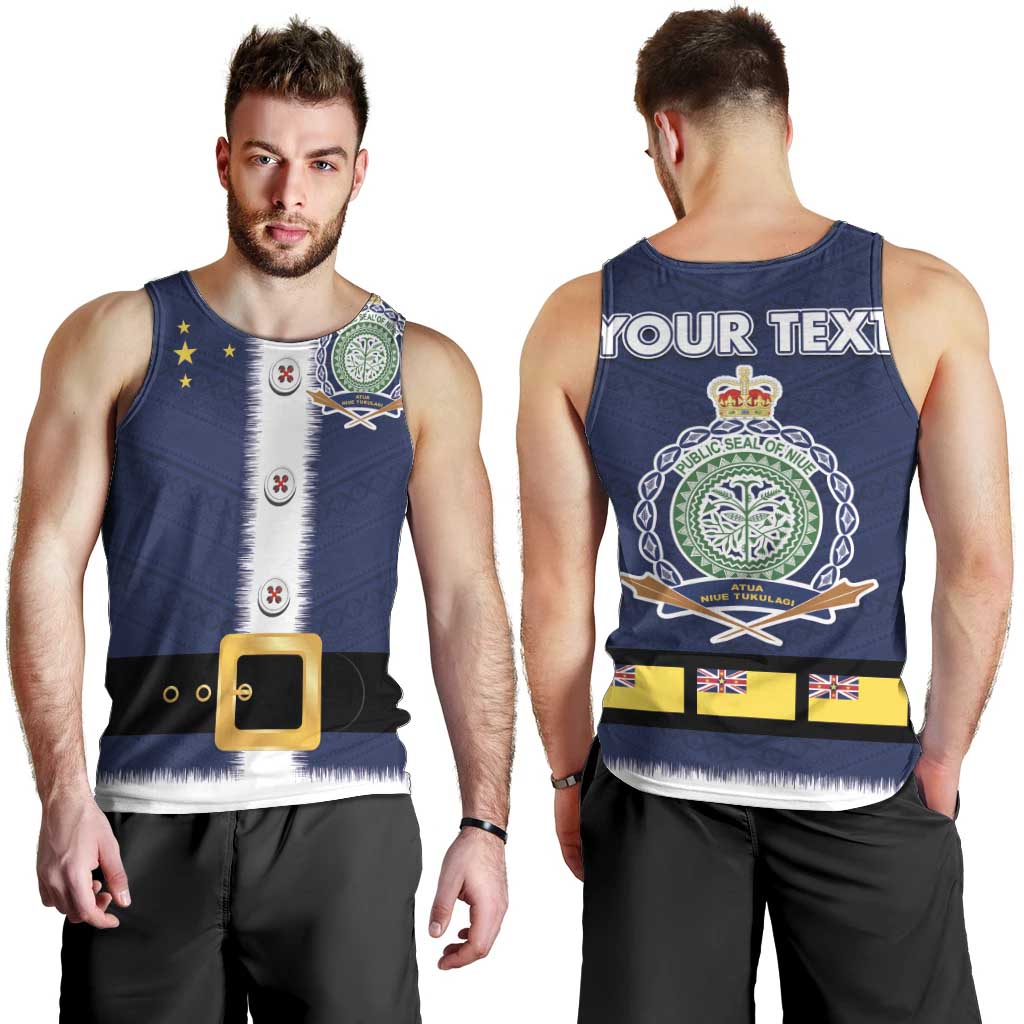 Niue Merry Christmas Men Tank Top Santa Suit Style With Hiapo Pattern