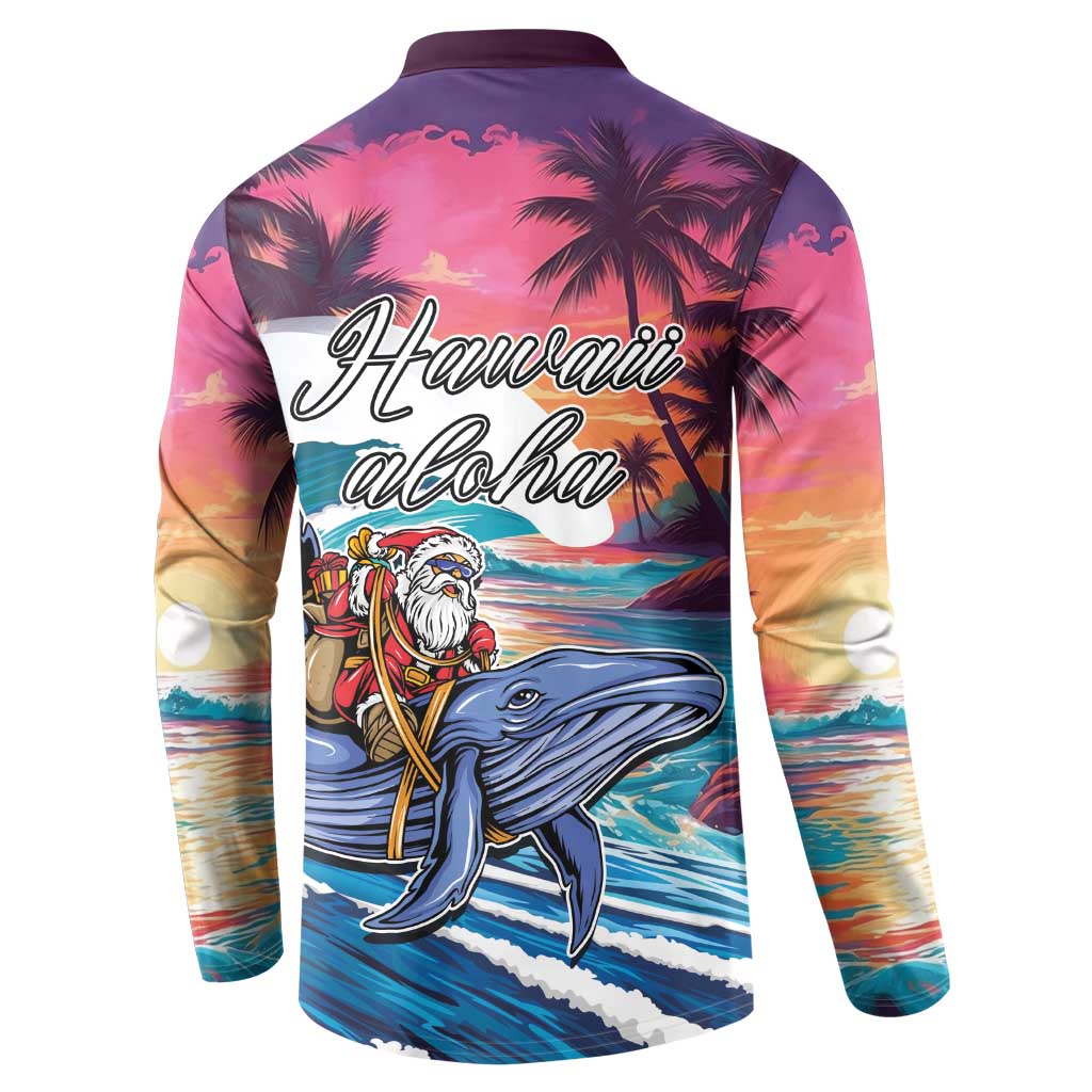 Hawaiian Mele Kalikimaka Button Sweatshirt Santa Claus Driving The Whale with Sunset Ocean Landscape LT03 - Polynesian Pride