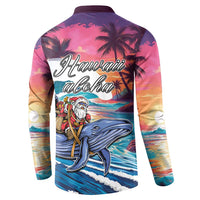 Hawaiian Mele Kalikimaka Button Sweatshirt Santa Claus Driving The Whale with Sunset Ocean Landscape LT03 - Polynesian Pride