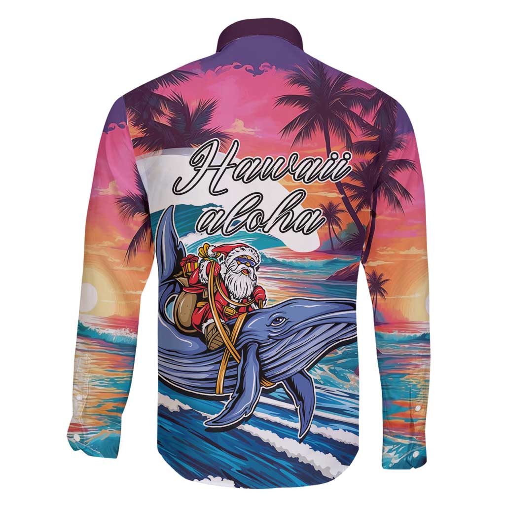 Hawaiian Mele Kalikimaka Family Matching Puletasi and Hawaiian Shirt Santa Claus Driving The Whale with Sunset Ocean Landscape