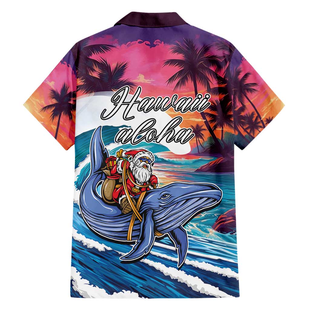 Hawaiian Mele Kalikimaka Family Matching Short Sleeve Bodycon Dress and Hawaiian Shirt Santa Claus Driving The Whale with Sunset Ocean Landscape LT03 - Polynesian Pride