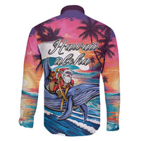 Hawaiian Mele Kalikimaka Family Matching Short Sleeve Bodycon Dress and Hawaiian Shirt Santa Claus Driving The Whale with Sunset Ocean Landscape LT03 - Polynesian Pride