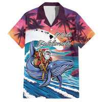 Hawaiian Mele Kalikimaka Family Matching Summer Maxi Dress and Hawaiian Shirt Santa Claus Driving The Whale with Sunset Ocean Landscape LT03 Dad's Shirt - Short Sleeve Blue - Polynesian Pride