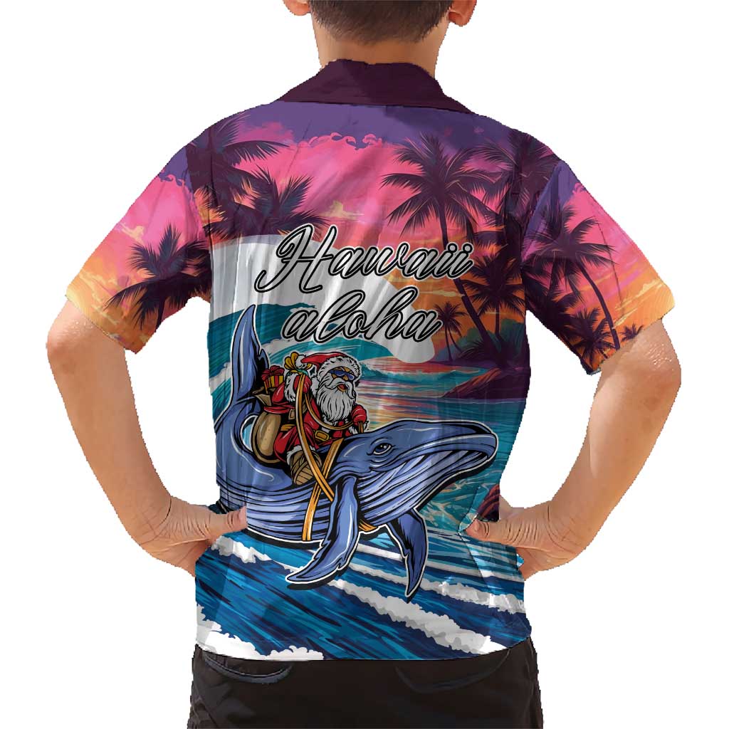 Hawaiian Mele Kalikimaka Hawaiian Shirt Santa Claus Driving The Whale with Sunset Ocean Landscape