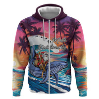 Hawaiian Mele Kalikimaka Hoodie Santa Claus Driving The Whale with Sunset Ocean Landscape