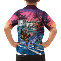 Hawaiian Mele Kalikimaka Kid Hawaiian Shirt Santa Claus Driving The Whale with Sunset Ocean Landscape