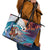 Hawaiian Mele Kalikimaka Leather Tote Bag Santa Claus Driving The Whale with Sunset Ocean Landscape
