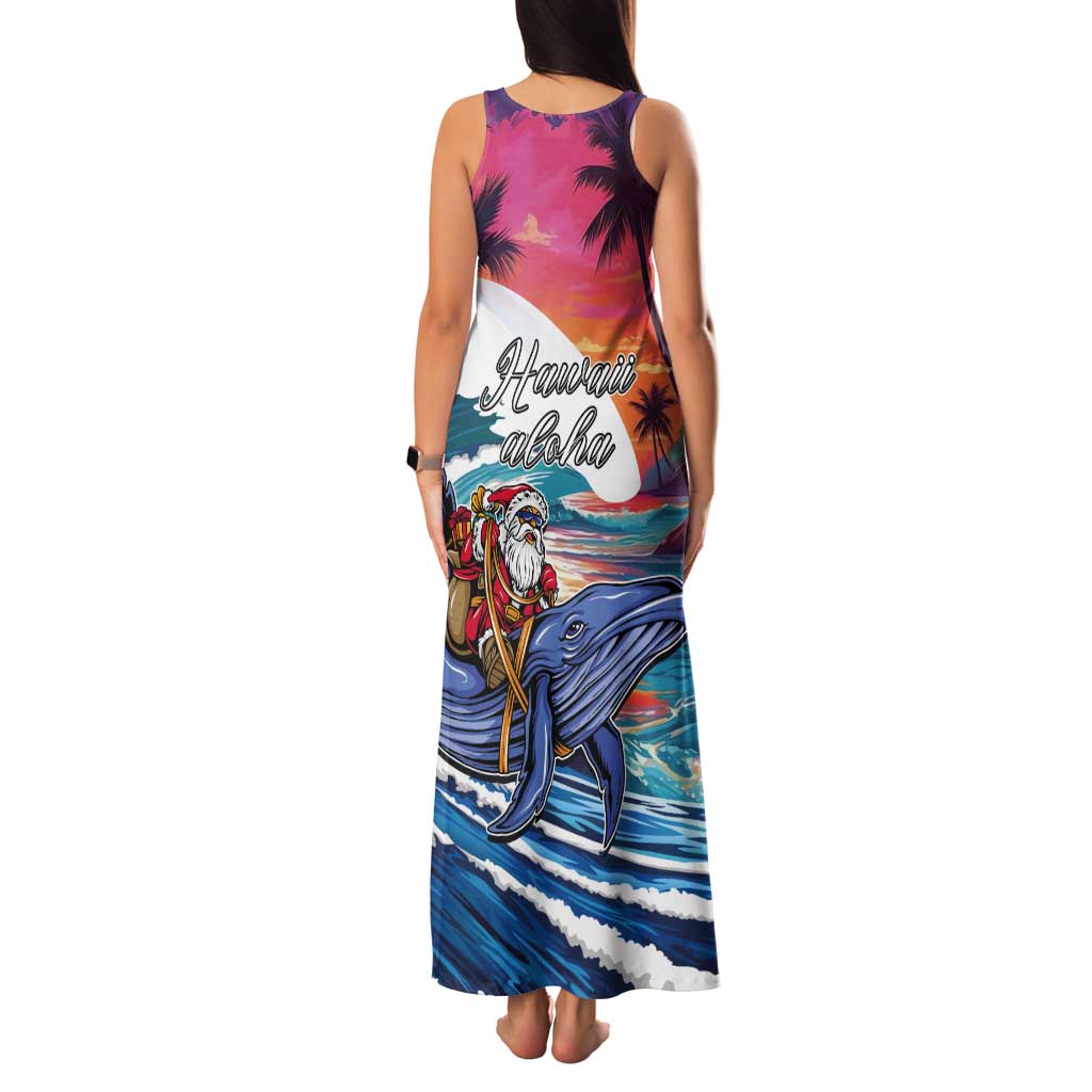 Hawaiian Mele Kalikimaka Tank Maxi Dress Santa Claus Driving The Whale with Sunset Ocean Landscape