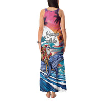 Hawaiian Mele Kalikimaka Tank Maxi Dress Santa Claus Driving The Whale with Sunset Ocean Landscape
