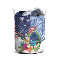 Guam and United States Together Laundry Basket Bald Eagle and Guam Seal with Flower and Tribal Tattoos - Polynesian Pride