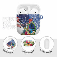 Guam and United States Together AirPods Case Bald Eagle and Guam Seal with Flower and Tribal Tattoos - Polynesian Pride
