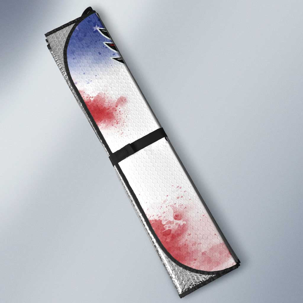 Guam and United States Together Auto Sun Shade Bald Eagle and Guam Seal with Flower and Tribal Tattoos - Polynesian Pride