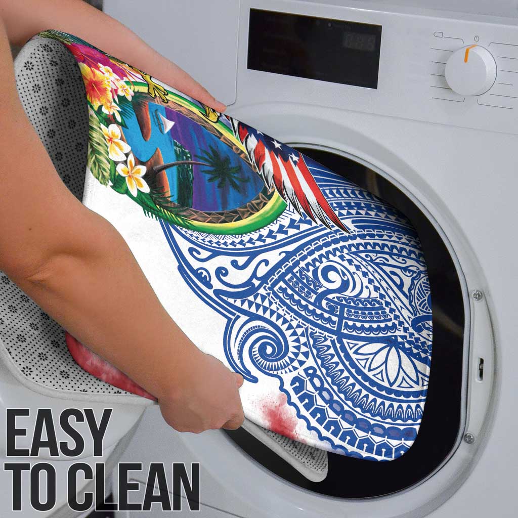 Guam and United States Together Bathroom Set Bald Eagle and Guam Seal with Flower and Tribal Tattoos - Polynesian Pride