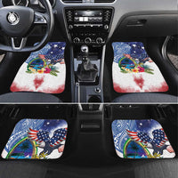 Guam and United States Together Car Mats Bald Eagle and Guam Seal with Flower and Tribal Tattoos - Polynesian Pride