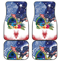 Guam and United States Together Car Mats Bald Eagle and Guam Seal with Flower and Tribal Tattoos - Polynesian Pride