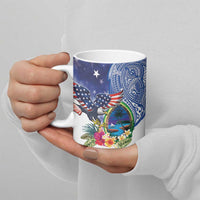 Guam and United States Together Ceramic Mug Bald Eagle and Guam Seal with Flower and Tribal Tattoos - Polynesian Pride