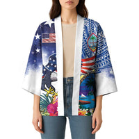 Guam and United States Together Kimono Bald Eagle and Guam Seal with Flower and Tribal Tattoos - Polynesian Pride