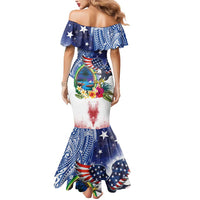 Guam and United States Together Mermaid Dress Bald Eagle and Guam Seal with Flower and Tribal Tattoos - Polynesian Pride