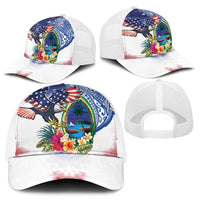 Guam and United States Together Mesh Trucker Cap Bald Eagle and Guam Seal with Flower and Tribal Tattoos - Polynesian Pride