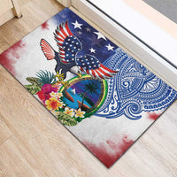 Guam and United States Together Rubber Doormat Bald Eagle and Guam Seal with Flower and Tribal Tattoos - Polynesian Pride