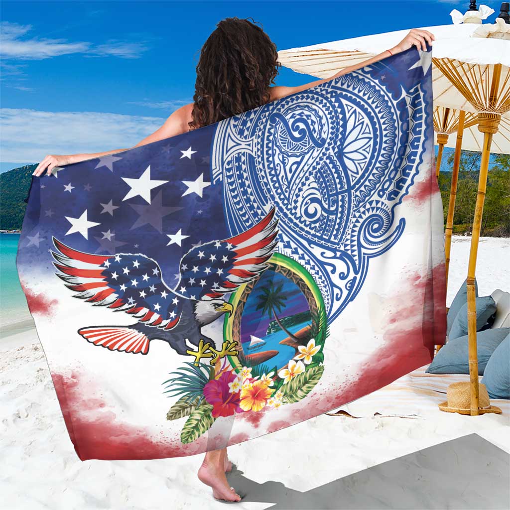 Guam and United States Together Sarong Bald Eagle and Guam Seal with Flower and Tribal Tattoos - Polynesian Pride