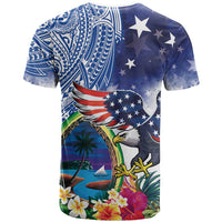 Guam and United States Together T Shirt Bald Eagle and Guam Seal with Flower and Tribal Tattoos - Polynesian Pride