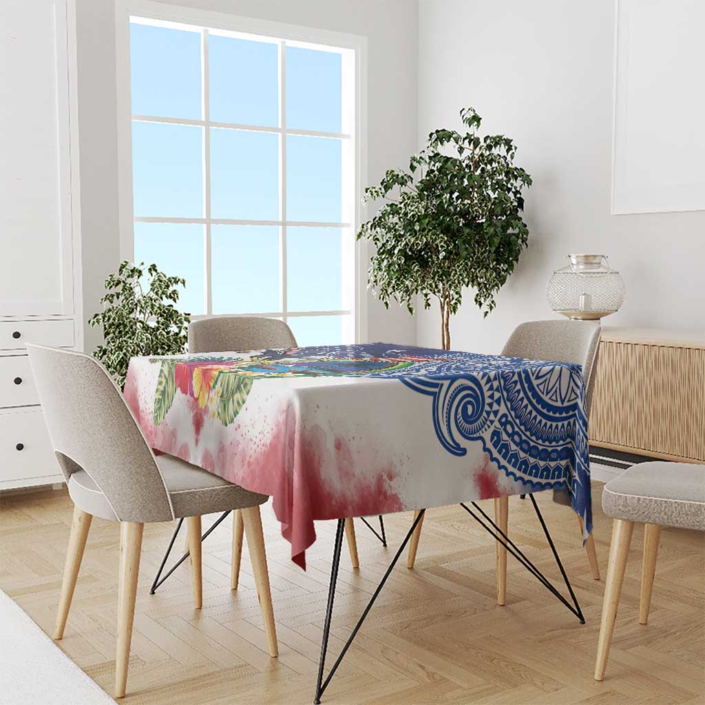 Guam and United States Together Tablecloth Bald Eagle and Guam Seal with Flower and Tribal Tattoos - Polynesian Pride