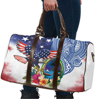 Guam and United States Together Travel Bag Bald Eagle and Guam Seal with Flower and Tribal Tattoos - Polynesian Pride