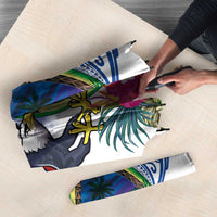 Guam and United States Together Umbrella Bald Eagle and Guam Seal with Flower and Tribal Tattoos - Polynesian Pride