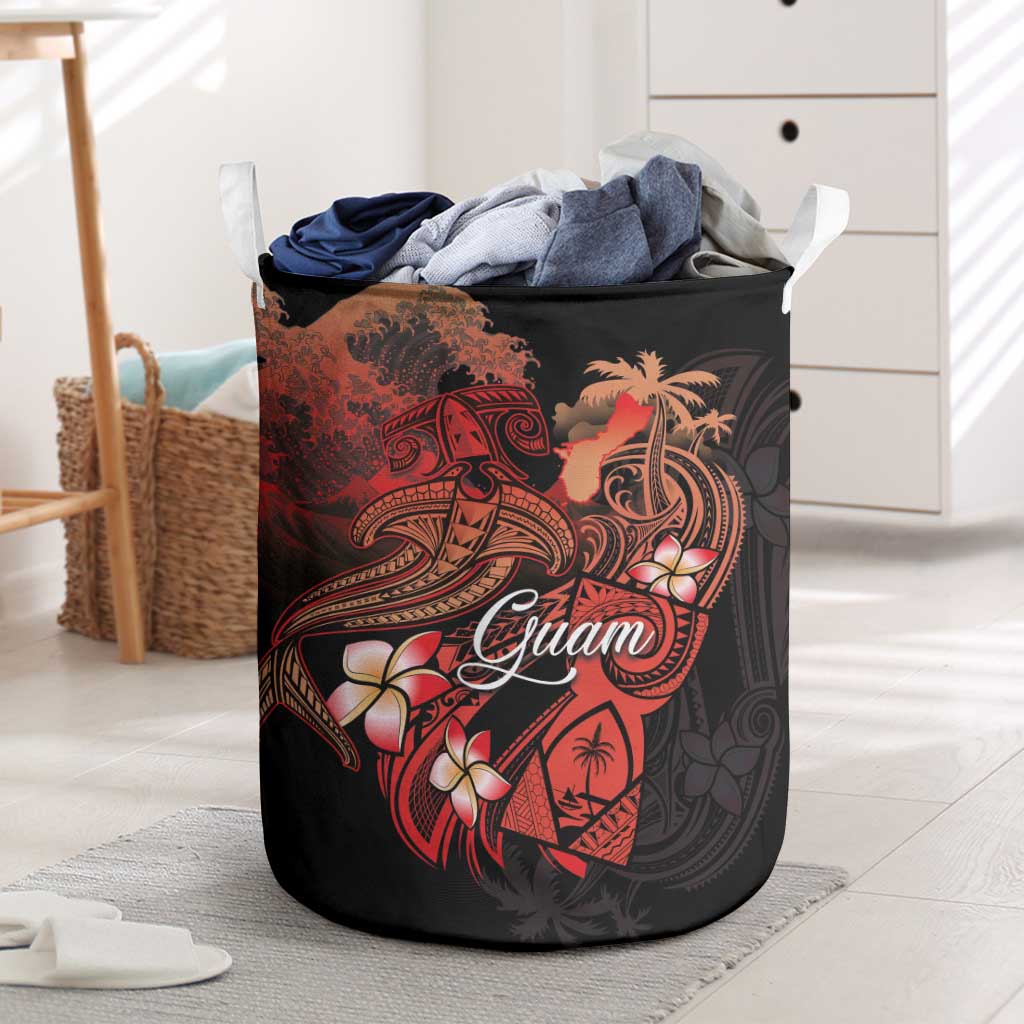 Guam Tribal Chamorro Laundry Basket Polynesian Shark with Plumeria and Sea Vibe - Polynesian Pride