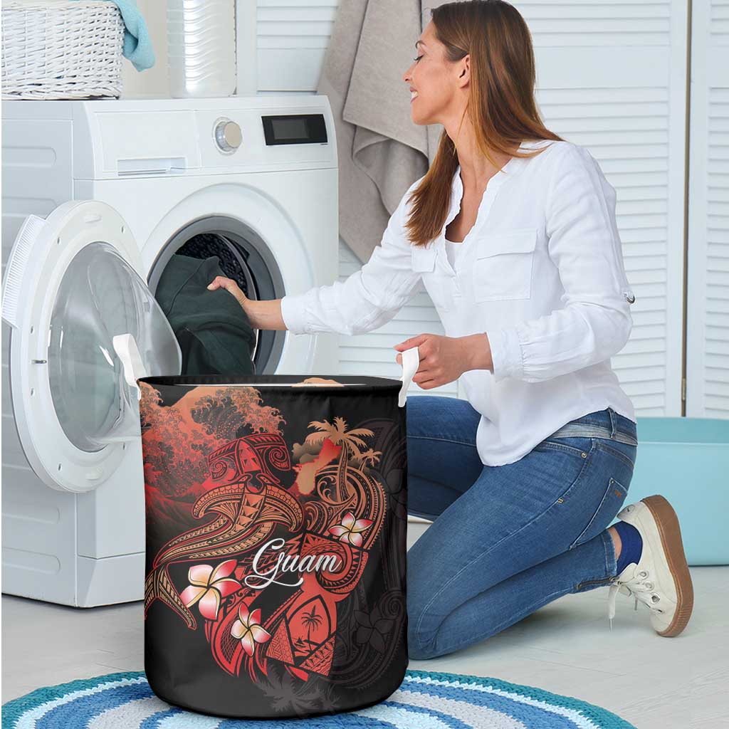 Guam Tribal Chamorro Laundry Basket Polynesian Shark with Plumeria and Sea Vibe - Polynesian Pride