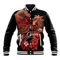 Guam Tribal Chamorro Baseball Jacket Polynesian Shark with Plumeria and Sea Vibe - Polynesian Pride