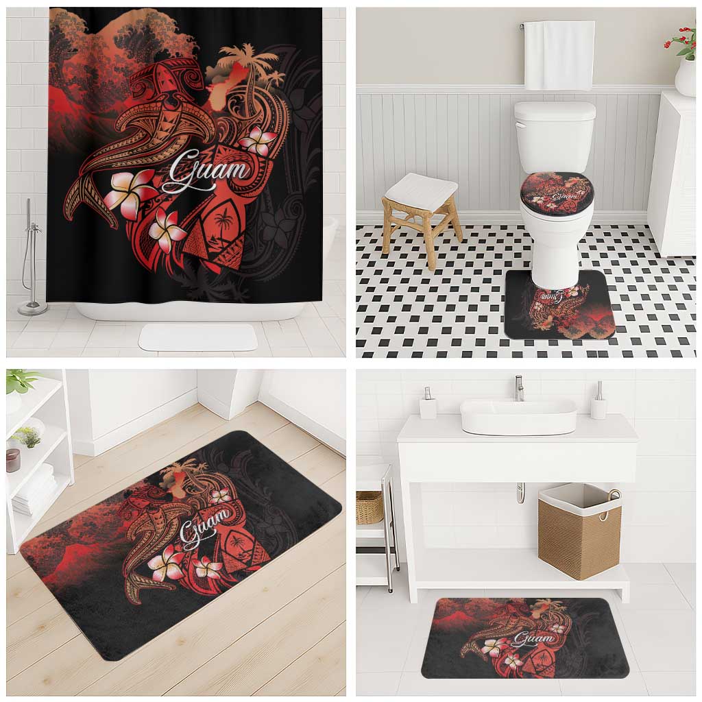 Guam Tribal Chamorro Bathroom Set Polynesian Shark with Plumeria and Sea Vibe - Polynesian Pride