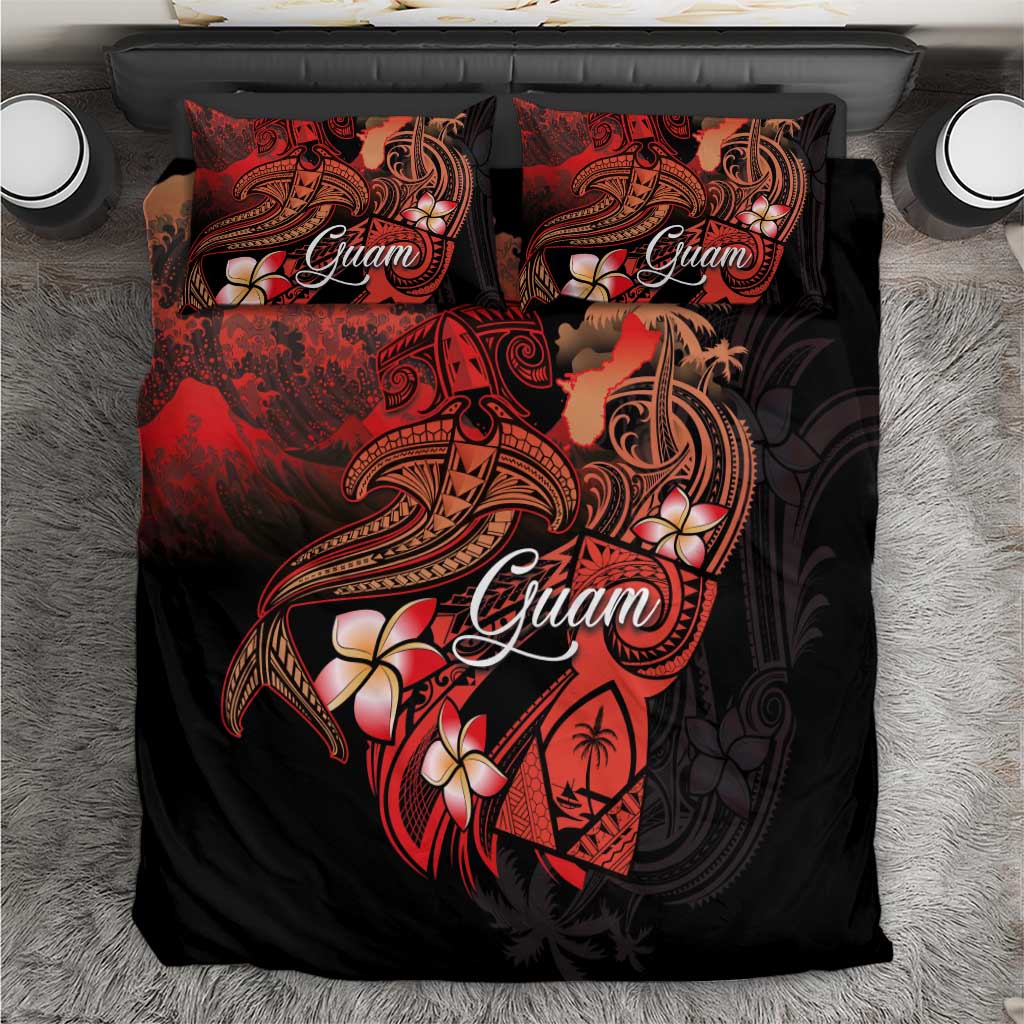 Guam Tribal Chamorro Bedding Set Polynesian Shark with Plumeria and Sea Vibe - Polynesian Pride