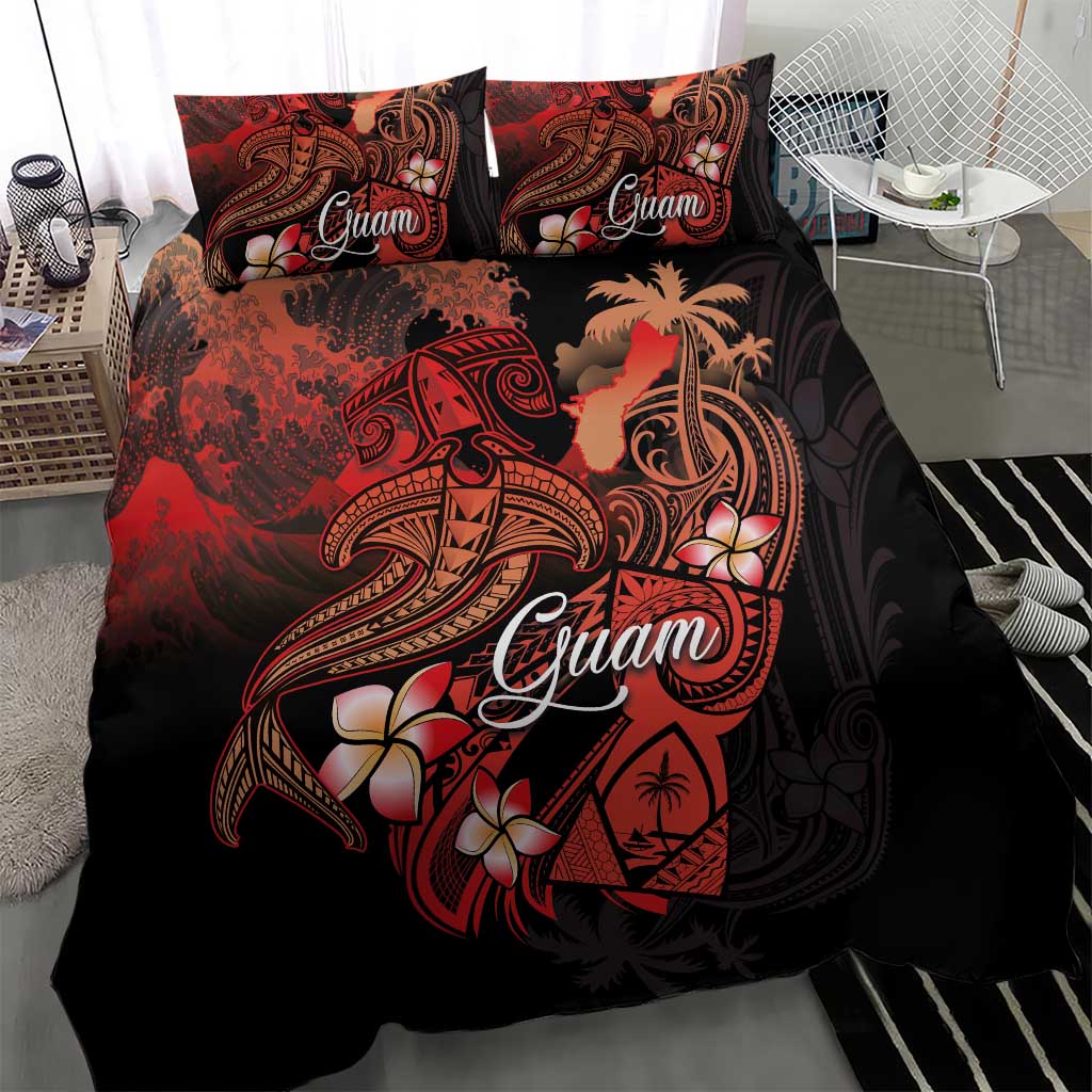 Guam Tribal Chamorro Bedding Set Polynesian Shark with Plumeria and Sea Vibe - Polynesian Pride