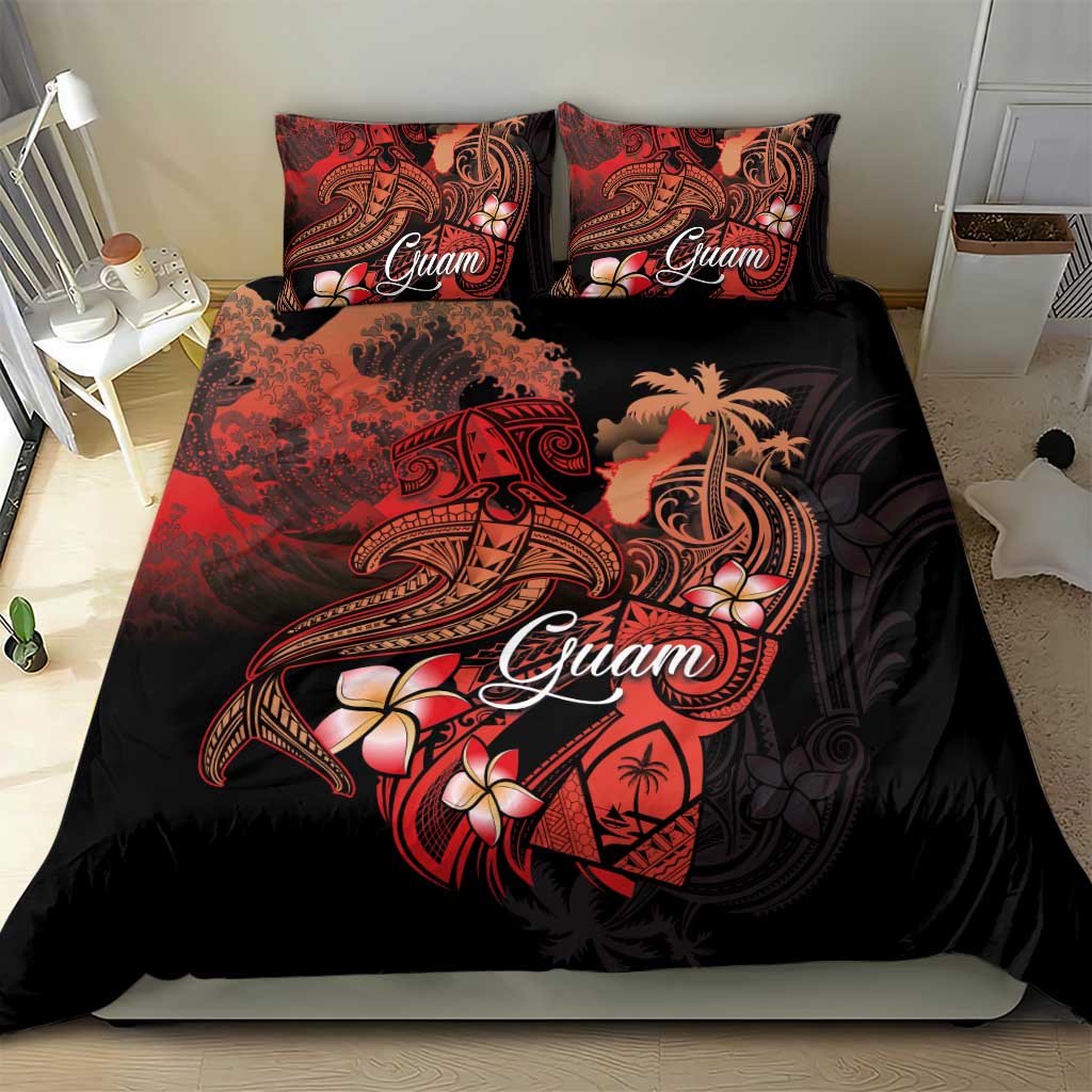 Guam Tribal Chamorro Bedding Set Polynesian Shark with Plumeria and Sea Vibe - Polynesian Pride
