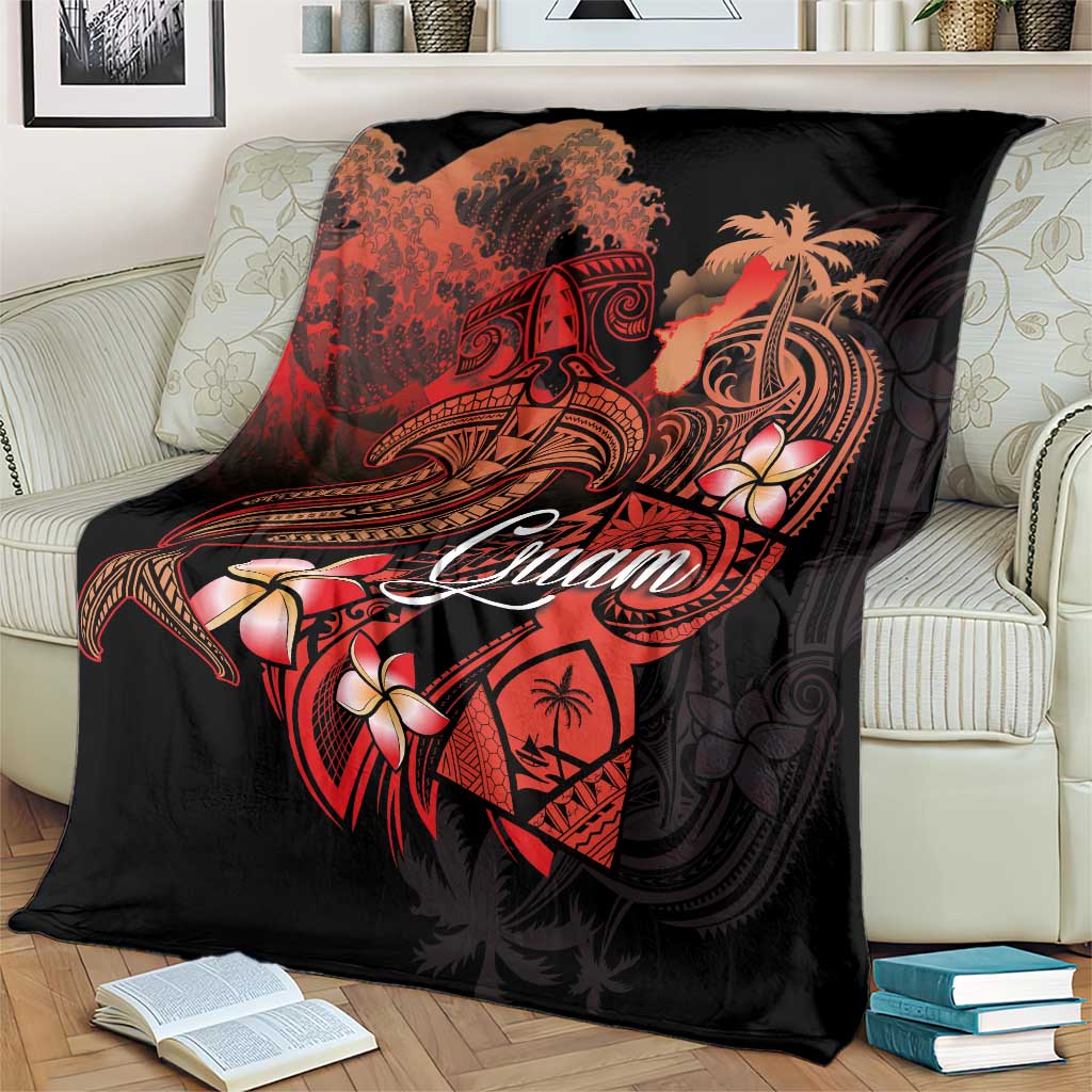 Guam Tribal Chamorro Blanket Polynesian Shark with Plumeria and Sea Vibe - Polynesian Pride