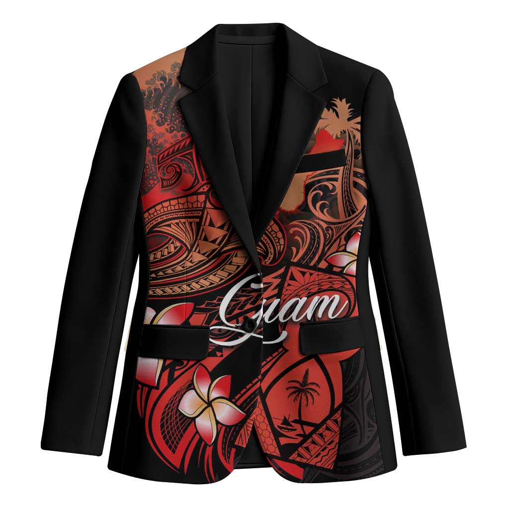 Guam Tribal Chamorro Blazer Polynesian Shark with Plumeria and Sea Vibe - Polynesian Pride
