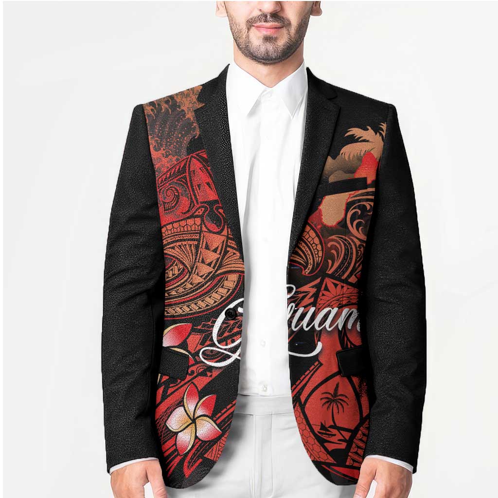 Guam Tribal Chamorro Blazer Polynesian Shark with Plumeria and Sea Vibe - Polynesian Pride