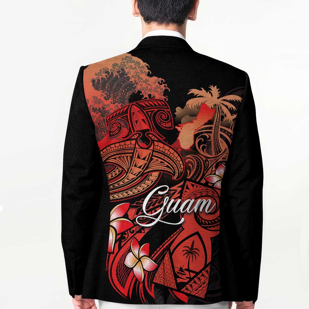 Guam Tribal Chamorro Blazer Polynesian Shark with Plumeria and Sea Vibe - Polynesian Pride