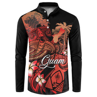 Guam Tribal Chamorro Button Sweatshirt Polynesian Shark with Plumeria and Sea Vibe - Polynesian Pride