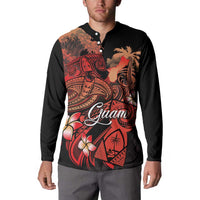 Guam Tribal Chamorro Button Sweatshirt Polynesian Shark with Plumeria and Sea Vibe - Polynesian Pride