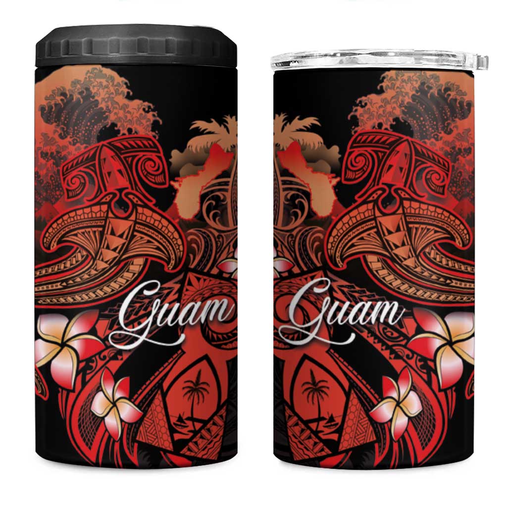 Guam Tribal Chamorro 4 in 1 Can Cooler Tumbler Polynesian Shark with Plumeria and Sea Vibe - Polynesian Pride