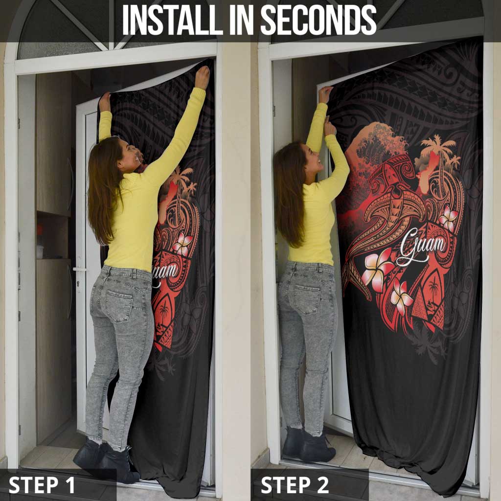 Guam Tribal Chamorro Door Cover Polynesian Shark with Plumeria and Sea Vibe - Polynesian Pride