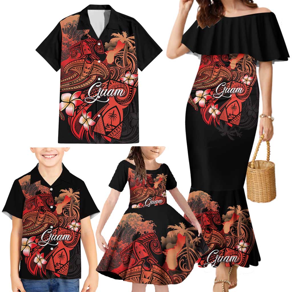 Guam Tribal Chamorro Family Matching Mermaid Dress and Hawaiian Shirt Polynesian Shark with Plumeria and Sea Vibe - Polynesian Pride
