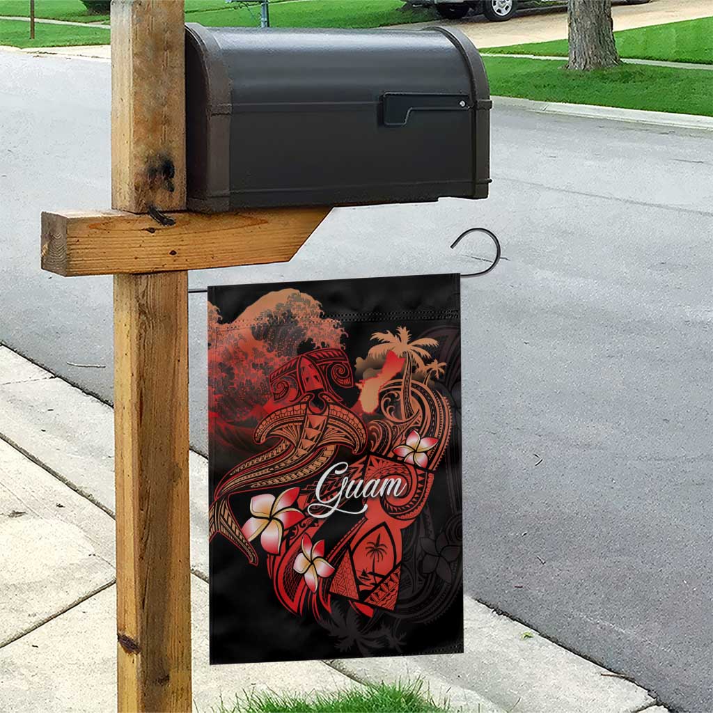 Guam Tribal Chamorro Garden Flag Polynesian Shark with Plumeria and Sea Vibe - Polynesian Pride