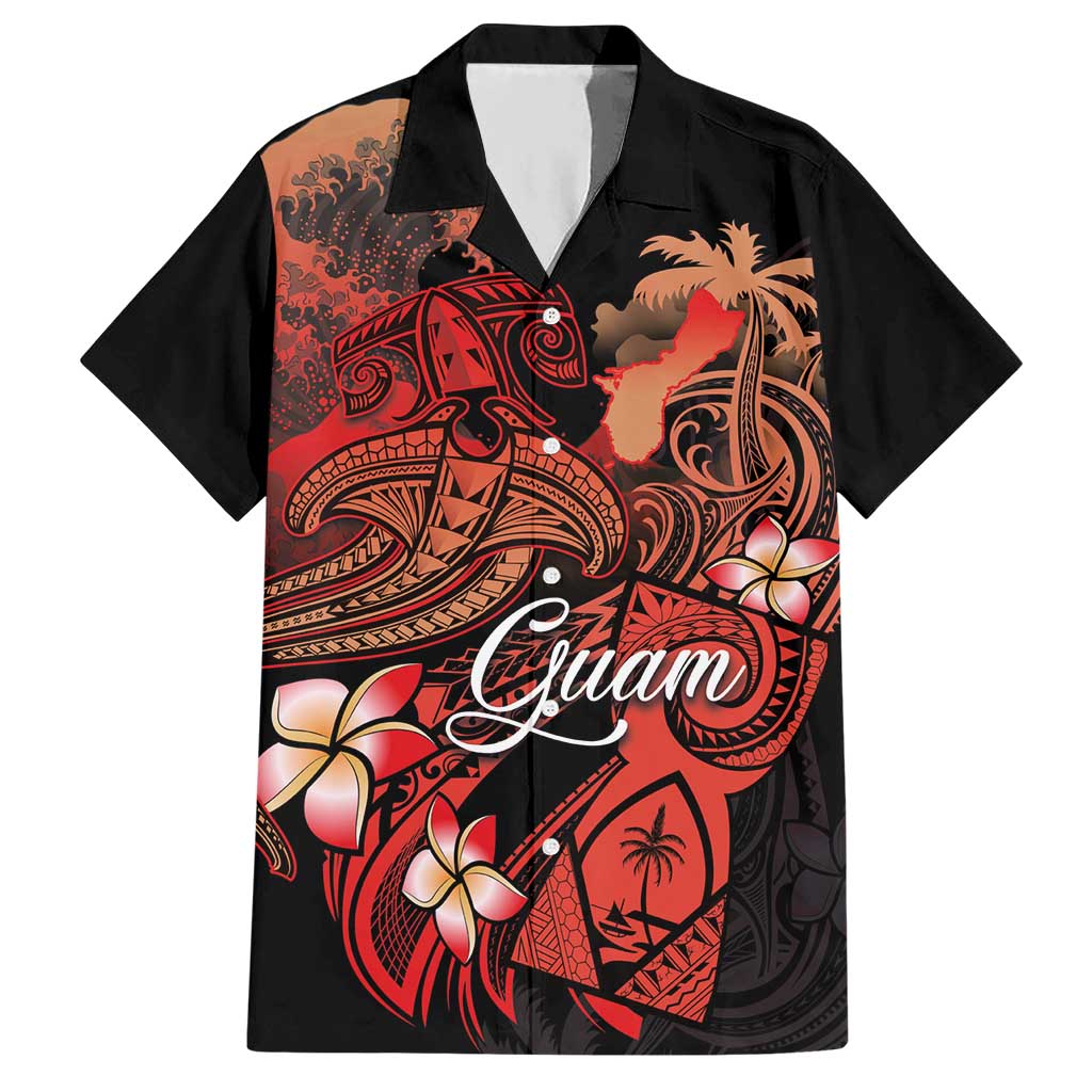 Guam Tribal Chamorro Hawaiian Shirt Polynesian Shark with Plumeria and Sea Vibe - Polynesian Pride