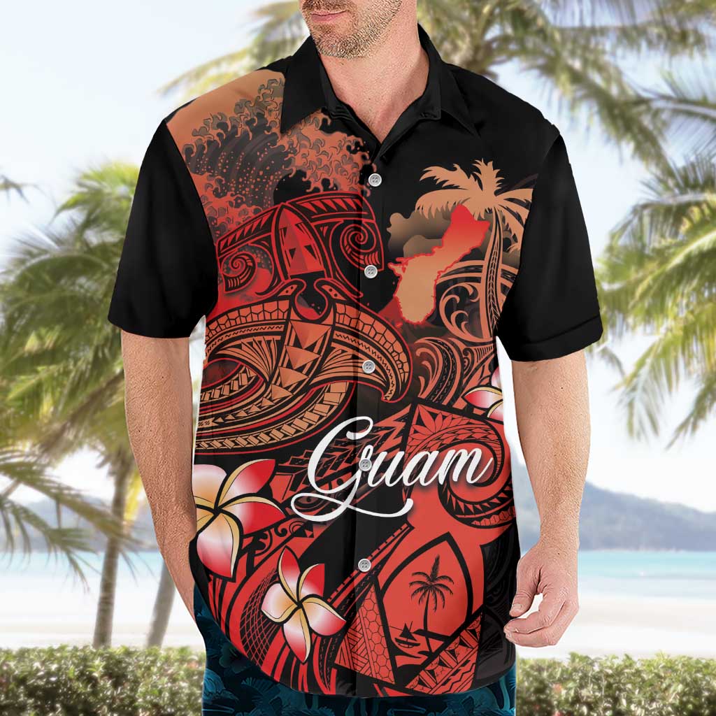 Guam Tribal Chamorro Hawaiian Shirt Polynesian Shark with Plumeria and Sea Vibe - Polynesian Pride